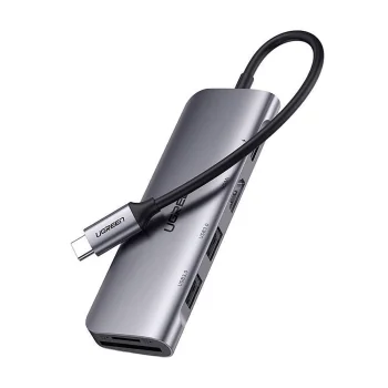 Ugreen CM195 6-in-1 USB-C Hub Adapter - HDMI, 2x USB-A, PD, SD/TF - Gray