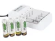 AA/AAA Battery Charger with 4x AA Batteries, White