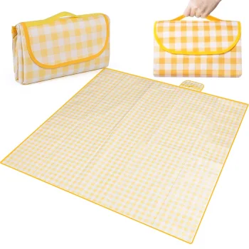 Bakalu Picnic and Beach Blanket 200x200 cm, Yellow Checkered