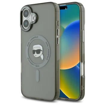 Karl Lagerfeld iPhone 16 Plus Case IML Metal Karl Head MagSafe, Black