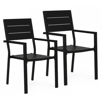 Patio Chairs Set of 2 MultiGarden Outdoor Garden Chairs for Balcony Deck, black