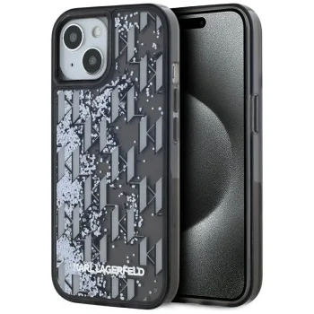 Karl Lagerfeld Liquide Glitter Monogram Gradient iPhone 15 dėklas, juodas