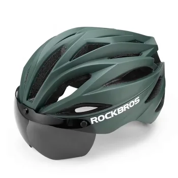 Rockbros Bike Helmet with Detachable Magnetic Goggles, Green