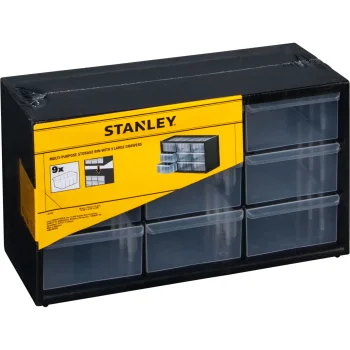Stanley 1-93-978 Small Parts Organiser with 9 Drawers, Black / Transparent
