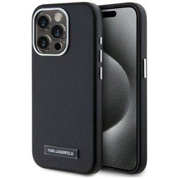 Karl Lagerfeld FW Metal Plate MagSafe Case for iPhone 15 Pro, Black