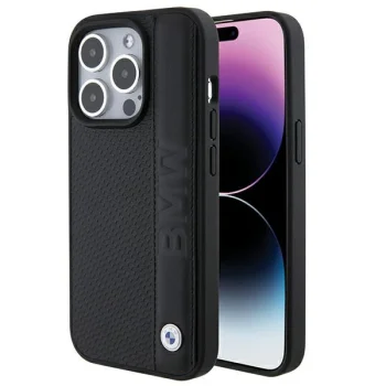 BMW iPhone 15 Pro Max Case Leather Textured & Stripe, Black