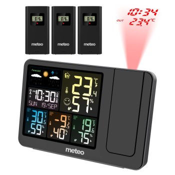 Weather Station with 3 Wireless Outdoor Sensors and Projection Alarm Clock