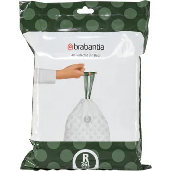 Brabantia PerfectFit Type R Bin Liners with Drawstring, 36 L, 30 Pack, White