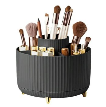 Rotating Makeup Organizer for Vanity, 360 Spinning Cosmetic and Brush Holder, Black