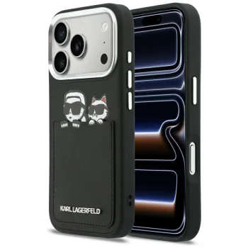 Karl Lagerfeld Karl & Choupette Print & Pocket Phone Case Cover iPhone 17 Pro - Black