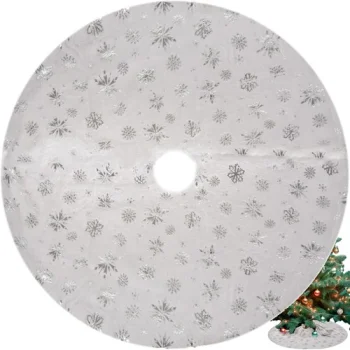 Ruhhy Christmas Tree Skirt Mat with Silver Stars, 90 cm, White/Silver