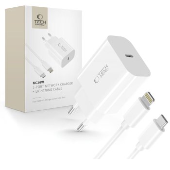 Tech-Protect NC20W Wall Charger with 100 cm USB-C / Lightning Cable - White