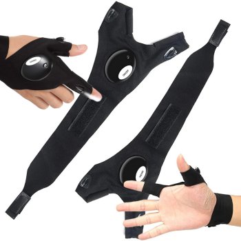 Work Gloves for Two Fingers with LED Light and Flashlights, 2 pcs.
