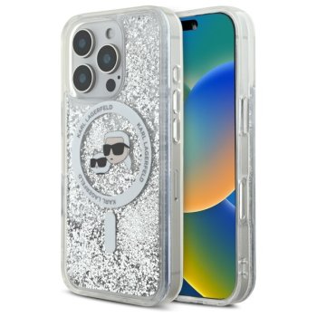 Apple iPhone 16 Pro 6.3'' Karl Lagerfeld Liquid Glitter Karl & Choupette Head Magsafe Cover Case, Clear