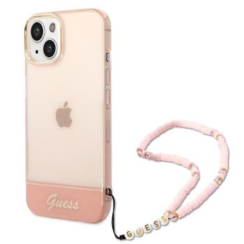 Apple iPhone 14 Plus 6.7'' Guess Translucent Pearl Strap Case Cover (GUHCP14MHGCOHP), Pink