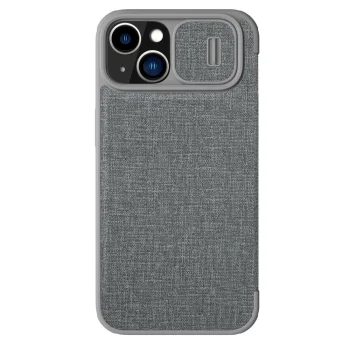 Flip Case Nillkin Qin Cloth Pro Case for iPhone 14 Plus with Camera Cover, Gray