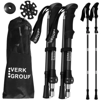 Nordic Walking and Trekking Poles Set with Cover, 3 Sections, 114-135 cm, Black