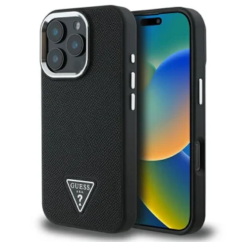 Guess iPhone 16 Pro Case Grained Triangle MagSafe, Black