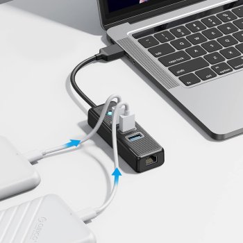 Orico PW3UR25-U3 USB Hub, 3x USB-A 3.0, 1x RJ45 2.5G Ethernet, 1m, Black