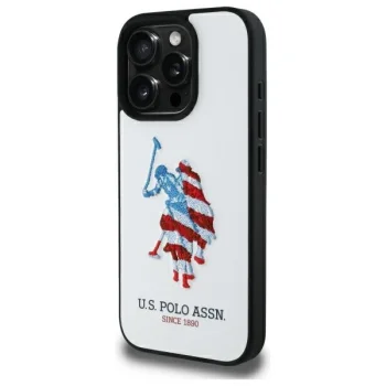US Polo USHCP15XPUSH iPhone 15 Pro Max 6.7\" white/white Leather Big DH American Flag