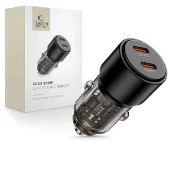 Tech-Protect PD100W CC03 2-Port USB-C Car Charger, Black