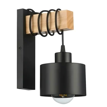 Wooden LED Wall Sconce Industrial Loft Style Light for Bedroom, Black and Wood