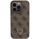 Guess Leather 4G Triangle Strass Case for iPhone 15 Pro, Brown
