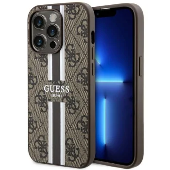 Guess 4G Printed Stripes MagSafe Case for iPhone 14 Pro Max, Brown