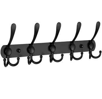 Wall Mounted Coat Rack 45cm with 10 Hooks, Black