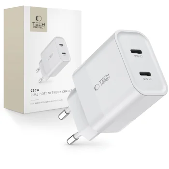 Tech-Protect C20W Wall Charger 2x USB-C PD 20W - White