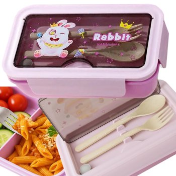 Bento Lunch Box for Kids and Adults with 2 Compartments and Utensils, Purple