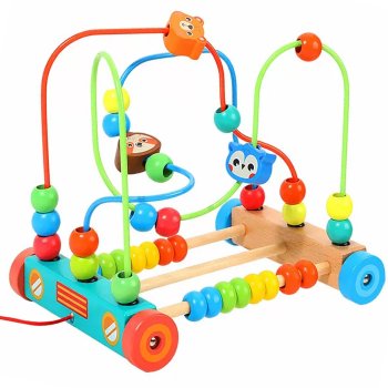 Wooden Bunny Pull Along Toy with Bead Maze and Abacus for Toddlers