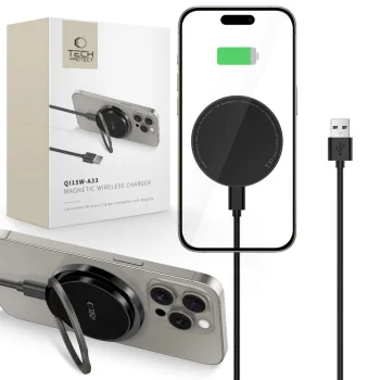 Tech-Protect QI15W-A33 Wireless Charger with MagSafe and Stand, Black