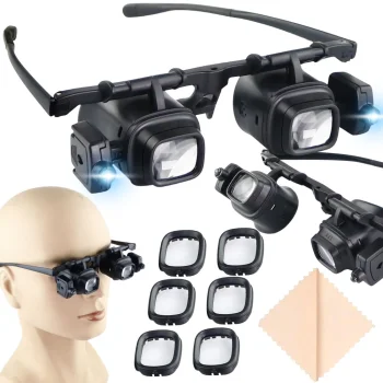Head Magnifier Glasses with 2 LED Lights 2x 6x 8x 12x 24x