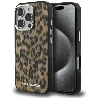 Karl Lagerfeld IML Leopard Pattern MagSafe Case for iPhone 16 Pro Max - Brown