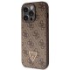 Guess iPhone 14 Pro Case PU Leather Metal Logo Strass Crossbody, Brown