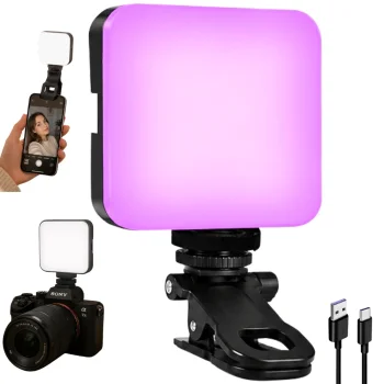 Mini RGB LED Light for Photo & Video, 3000K-6500K, 5.5W, with Clip & 1/4" Thread, Black