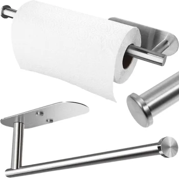 Paper Towel Holder, Self-Adhesive, Metal, Silver Loft