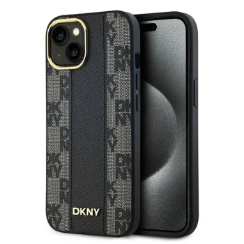 Dkny iPhone 15 / 14 / 13 Case Leather Checkered Mono Pattern MagSafe, Black