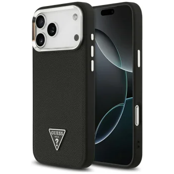 Guess Grained Triangle Logo MagSafe Phone Case Cover iPhone 17 Pro - black