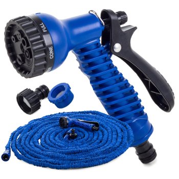 Durable Expandable Garden Hose with Spray Gun 45m, Blue