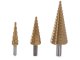Step cone drill bit set for metal, HSS titanium coated, 3 pcs