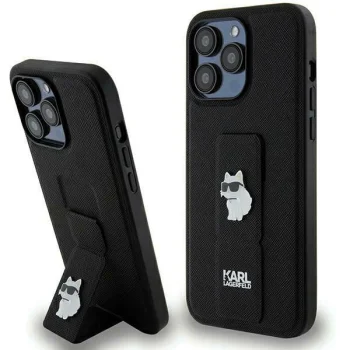 Karl Lagerfeld iPhone 13 / 13 Pro Case Gripstand Saffiano Choupette Pins, Black