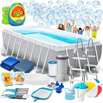 Karkasinis sodo baseinas Intex 26788 400 x 200 x 100 cm su siurbliu ir priedais, pilkas
