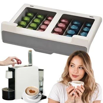 Hanging Nespresso Coffee Capsule Organizer, 30 Capsules, Pull-out, White/Grey