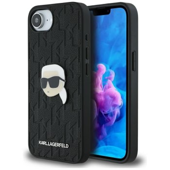 Karl Lagerfeld Monogram Karl Head Pin Case for iPhone 16e, Black