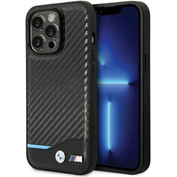 BMW iPhone 13 Pro Max Case Leather Carbon, Black