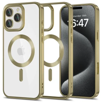 Apple iPhone 16 Pro Max 6.9'' Tech-Protect MagFlex MagSafe Case Cover, Clear with Gold Frame