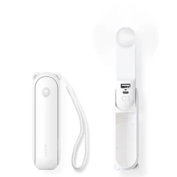 Jisulife Handheld Fan Life8 Portable USB Fan with 2000mAh Power Bank and Flashlight, White