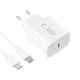 Tech-Protect NC20W Wall Charger 20W with USB-C / Lightning Cable 100 cm - White